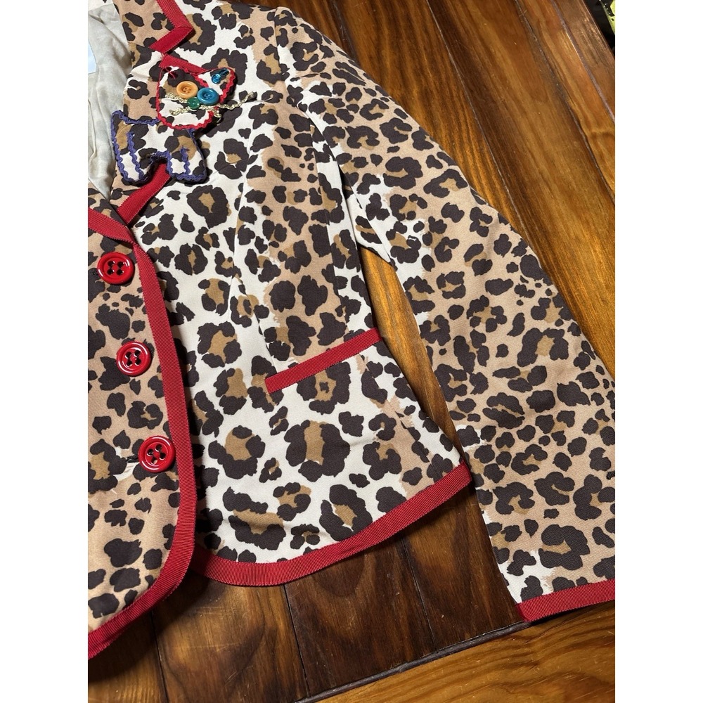 Moschino Cheap & Chic Leopard Print Red Trim Cat Buttons Appliqué Blazer Sz 10 - Picture 4 of 16